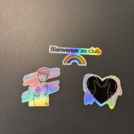 Lot de 3 stickers LGBTQIA+ My Frenchie Tomboy représentant la fierté trans, l'amour lesbien et la diversité de la communauté LGBTQIA+.
