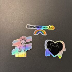 Lot de 3 stickers LGBTQIA+ My Frenchie Tomboy représentant la fierté trans, l'amour lesbien et la diversité de la communauté LGBTQIA+.