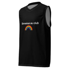 Maillot de basket personnalisable Bienvenue au Club LGBTQIA+ avec prénom et numéro personnalisés.